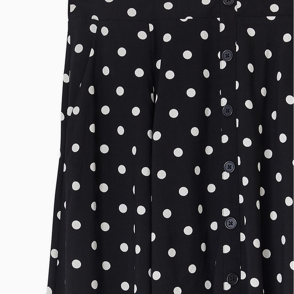 BLACK & WHITE POLKA DOT CHALLIS BUTTON MIDI SKIRT - Picture 2 of 3